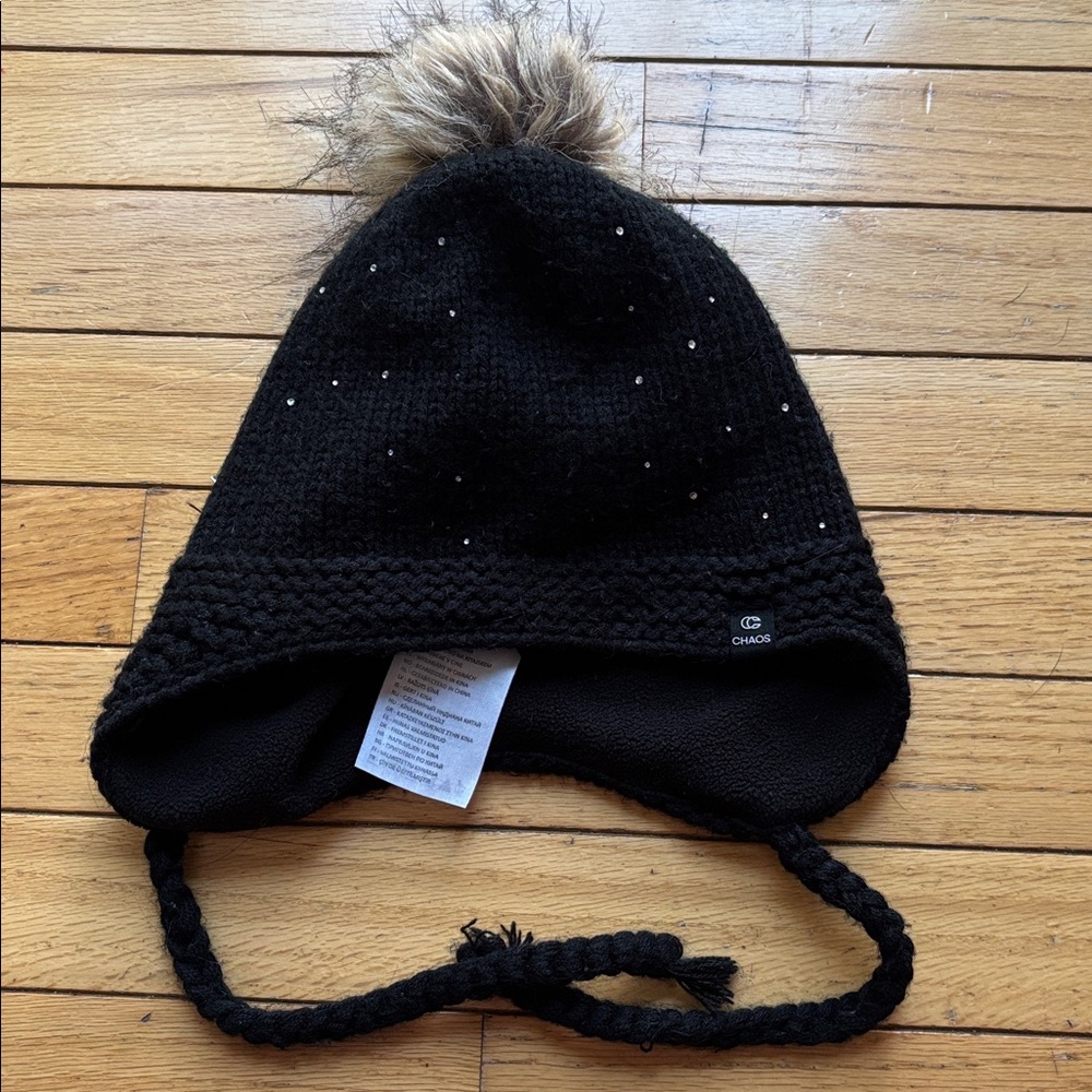 Chaos Black Knit Warm Fall Winter Beanie Hat Sparkly Gems Women’s Accessories